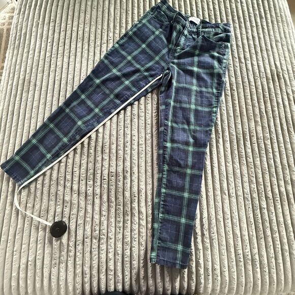 Crown&Ivy Plaid Cotton/Span 5 Pocket Pants Women 4 R High Rise Skinny Blue Green - Picture 1 of 9